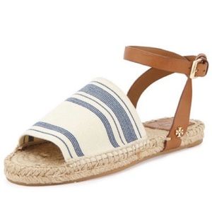 Blue and Cream Wrap Tory Burch Sandals